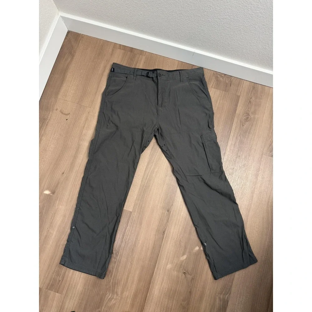 PrAna Pants Mens 38x30‎ Zion Gray Hiking Cargo Adjustable Waist Snap Hem Outdoor